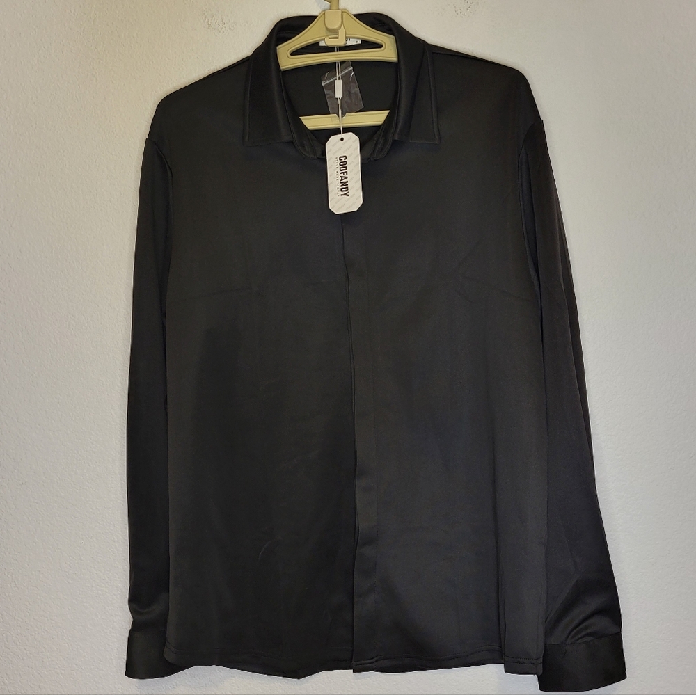 NWT Coofandy Wrinkle Free Black Long Sleeve Shirt size Medium